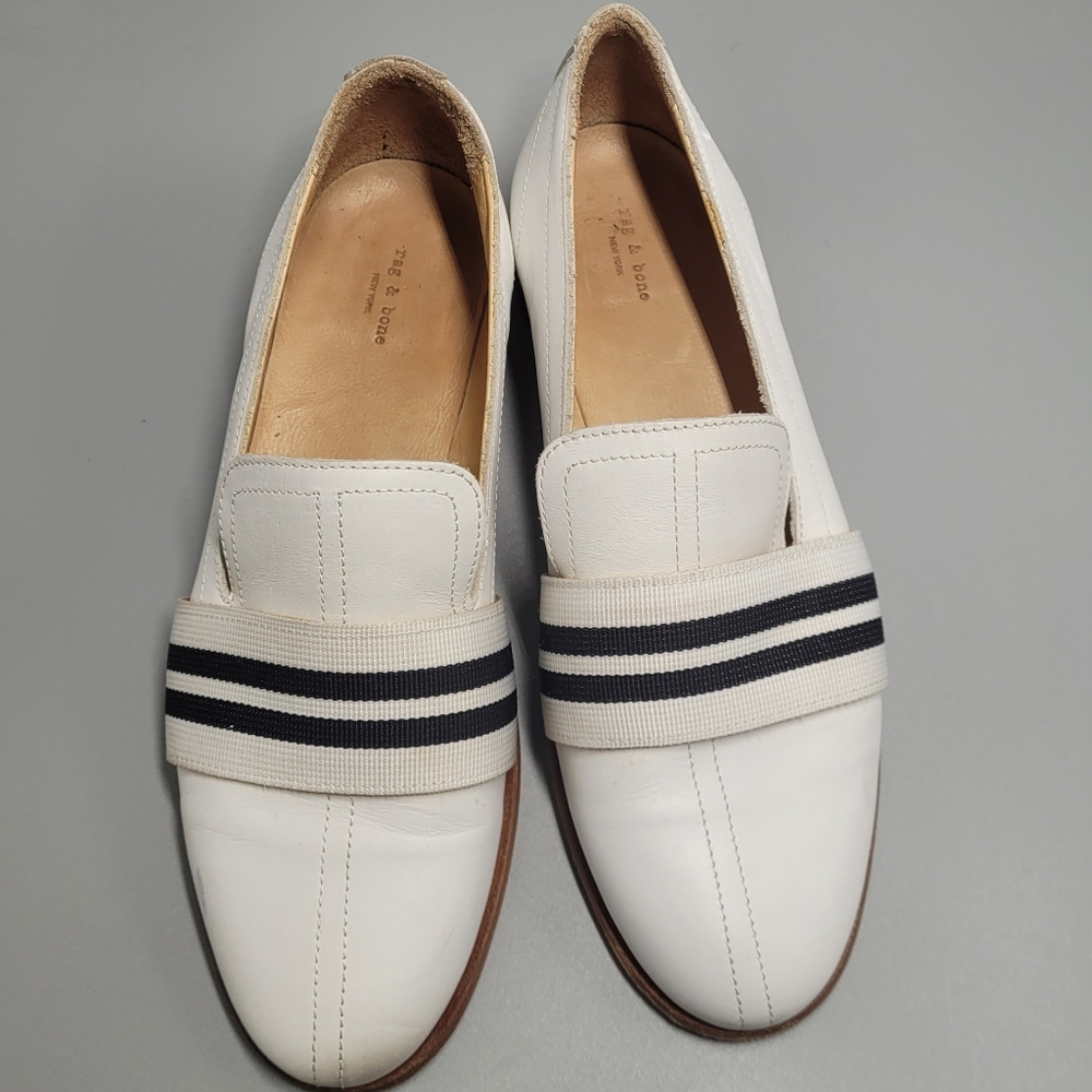 Rag & Bone Amber White Black Leather Loafers Women 6 Italy Size 36